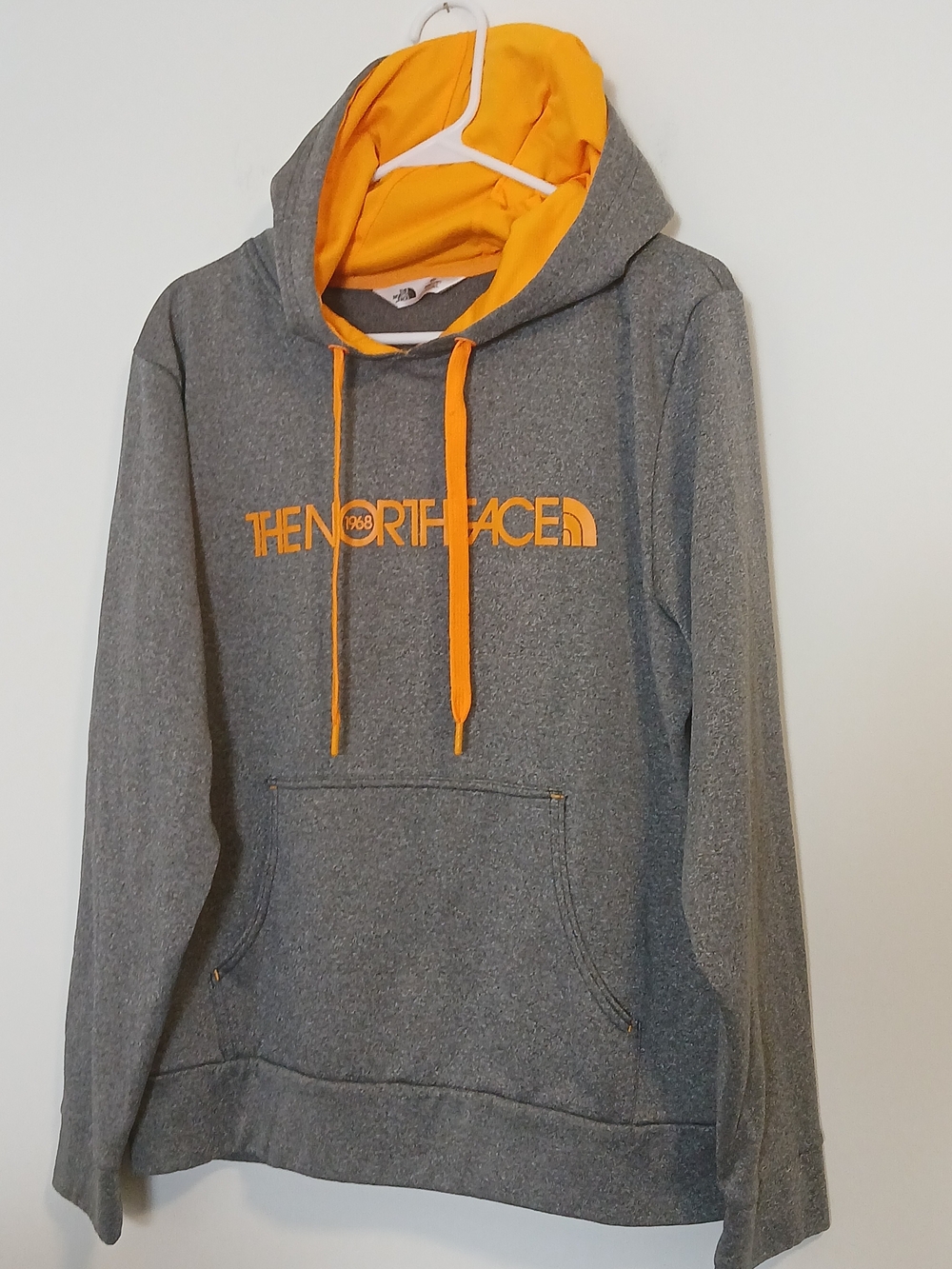 The North Face Gray Pullover Hoodie with Orange Lining & Drawcords